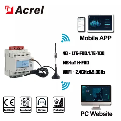 Adw300 Adw210 Adl400 Adl200 Medidor de energía eléctrica inteligente trifásico y monofásico Medidor de potencia con certificado MID WiFi opcional 4G Lora Lorawan para Iot EMS