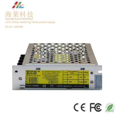 Modo de conmutación LED Fuente de alimentación interior 60W Eldv-12e60b